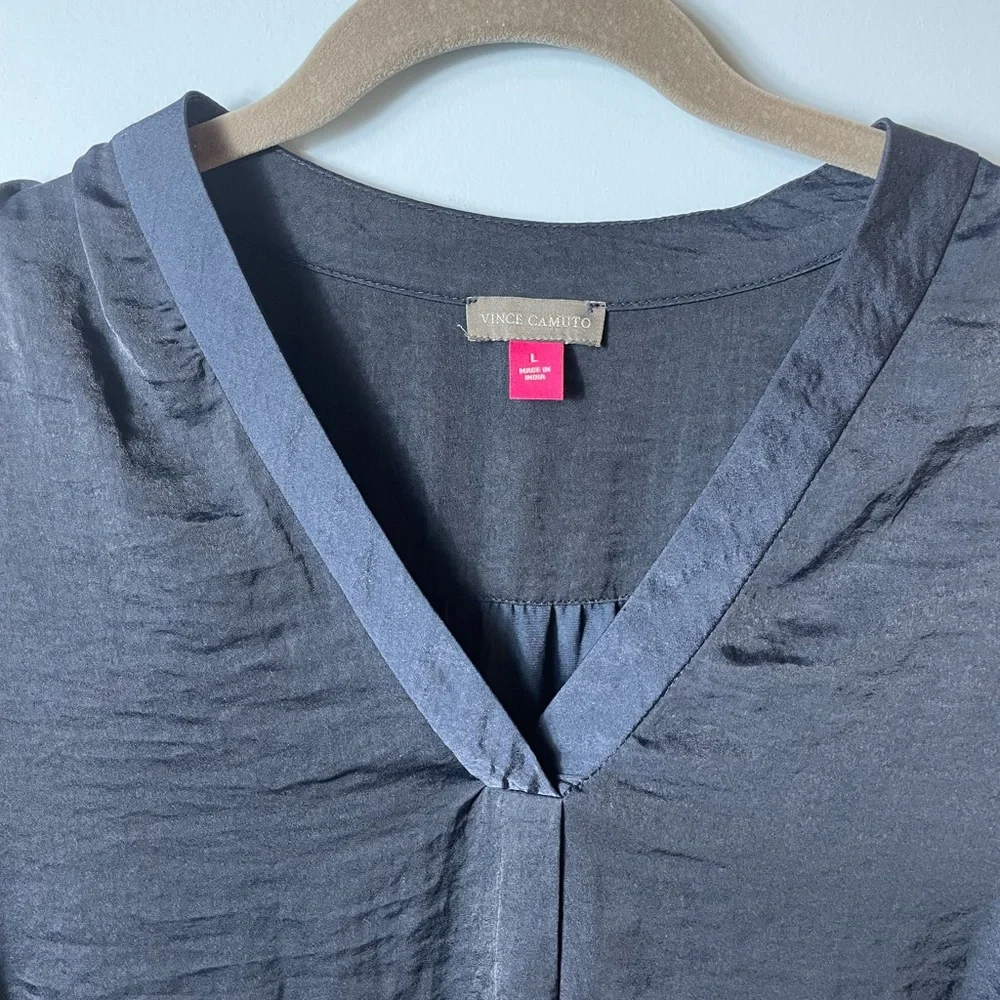Vince Camuto Navy V Neck Long Sleeve Blouse - Picture 2 of 5